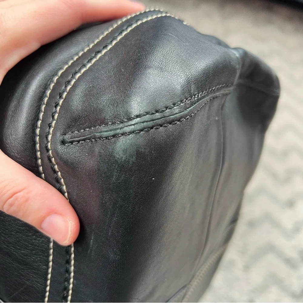 Coach Black Leather Tote with White Stitching
